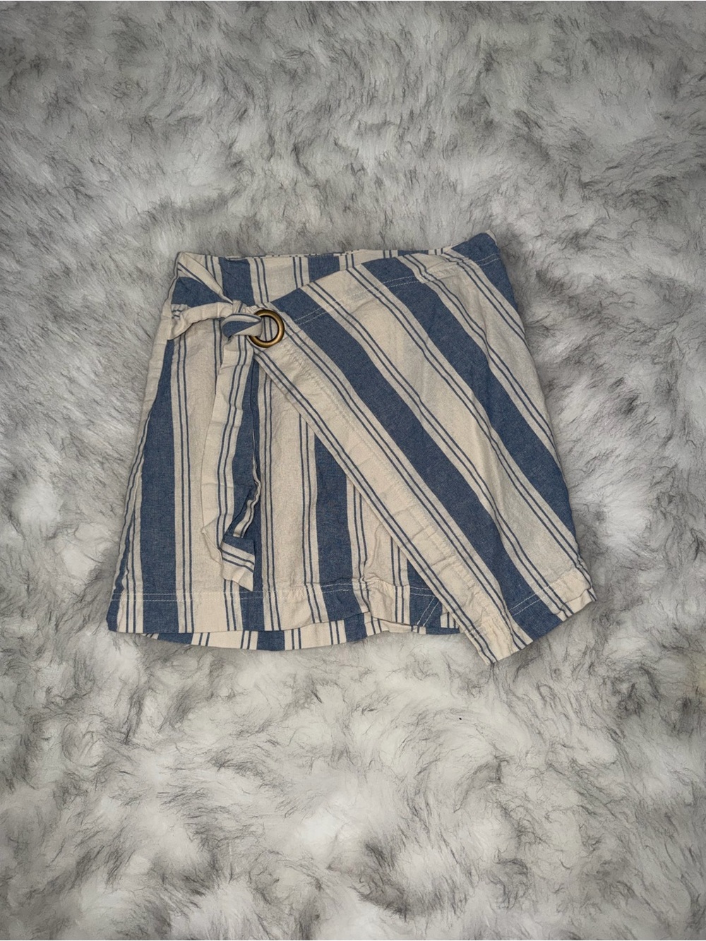 Free People Blue and Cream Striped Wrap Skort
